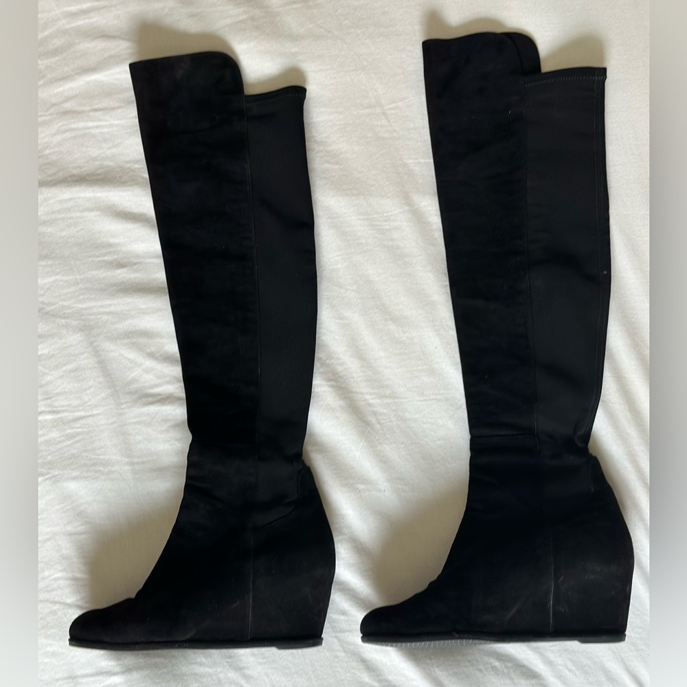 Stuart weitzman black suede over the knee boots - wedge heel. Size 7.5
